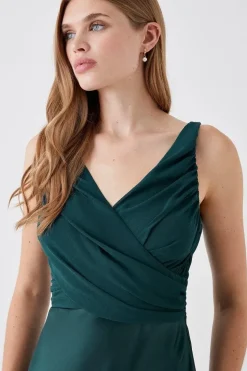Chiffon Satin Bridesmaids Maxi Dress With Tie