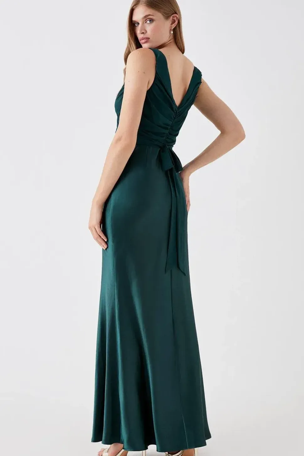 Chiffon Satin Bridesmaids Maxi Dress With Tie