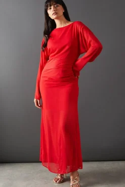 Chiffon Slash Neck Batwing Column Maxi Dress