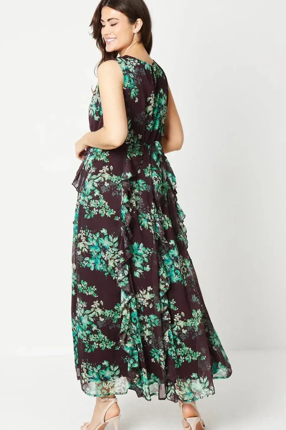 Chiffon Sleeveless Ruffle Tendril Maxi Dress