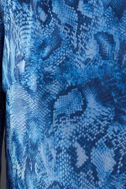 Chiffon Snake Print Asymmetric Hem Flute Sleeve Midi Dress