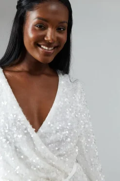 Chiffon Tie Balloon Sleeve Sequin Bridal Jumpsuit