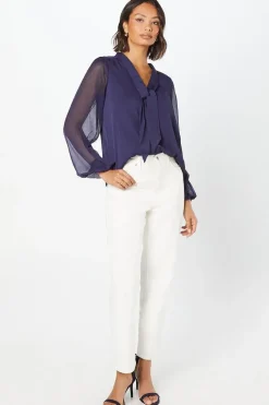 Chiffon Tie Front Long Sleeve Blouse
