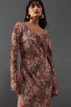 Chiffon Tie Keyhole Front Bias Midi Dress