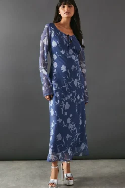 Chiffon Tie Keyhole Front Bias Midi Dress
