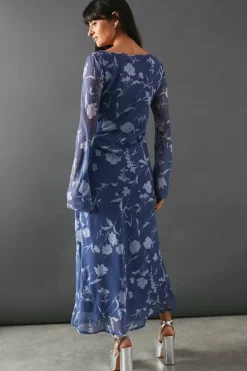 Chiffon Tie Keyhole Front Bias Midi Dress