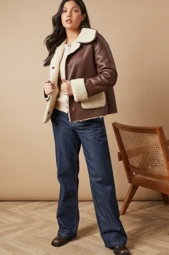 Chocolate Shearling Lined Short Aviator Jacket