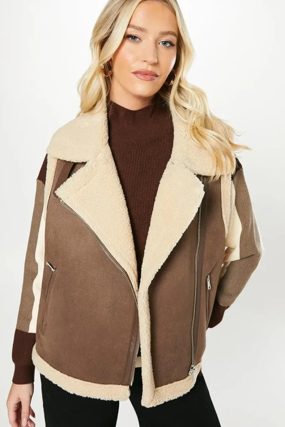 Chocolate Suede Shearling Aviator Gilet