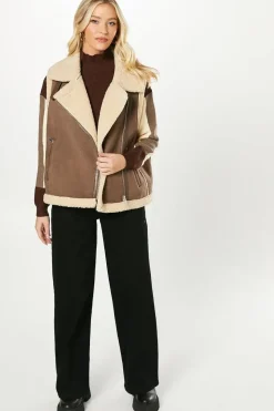 Chocolate Suede Shearling Aviator Gilet