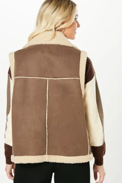 Chocolate Suede Shearling Aviator Gilet