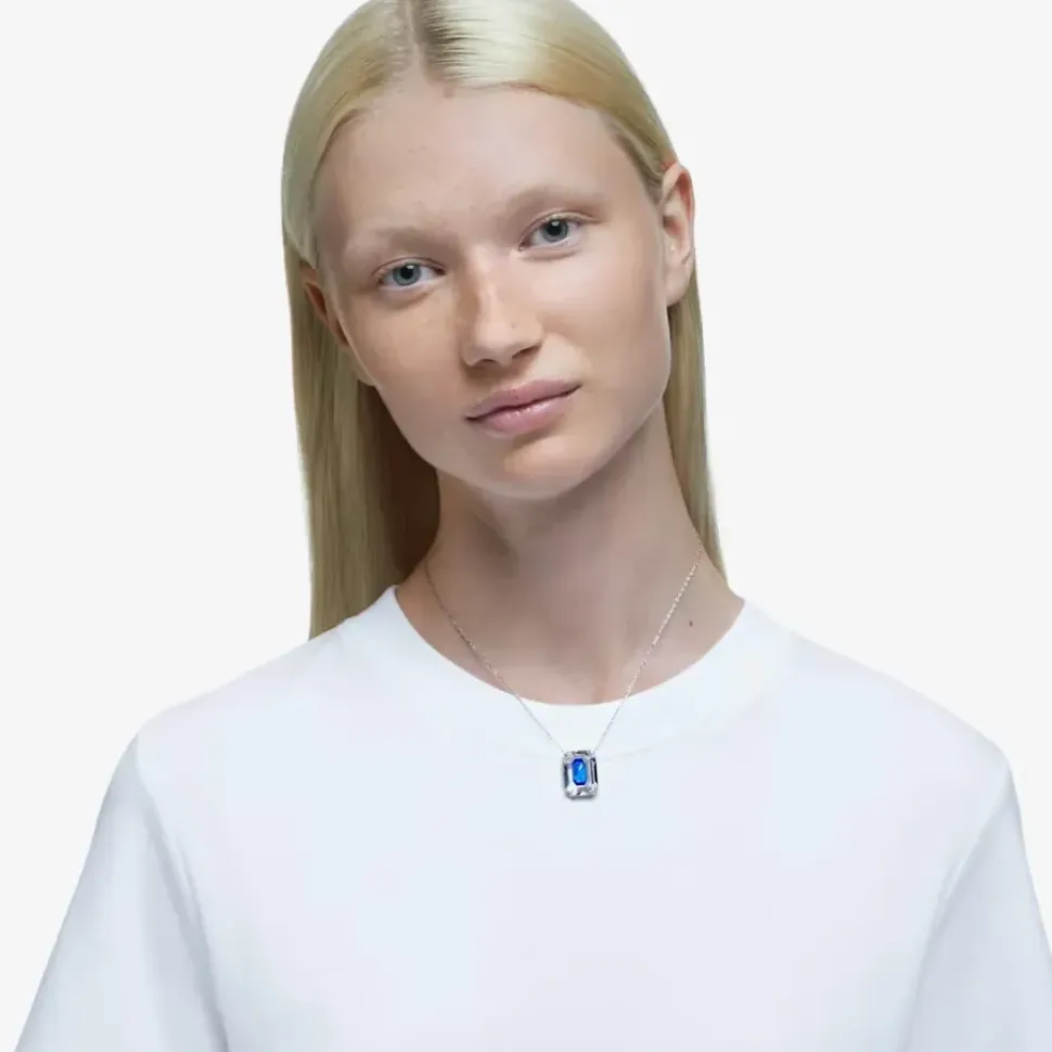Chroma Blue & White Octagon Crystal Necklace 5600625