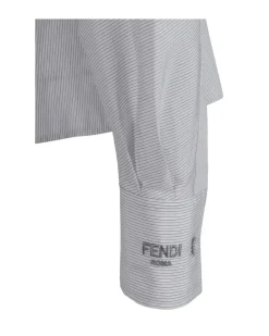 Classic Cotton Shirt with Concealed Button Closure and Striped Pattern