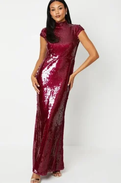 Clear Sequin High Neck Maxi Dress