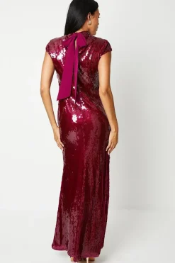 Clear Sequin High Neck Maxi Dress