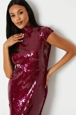Clear Sequin High Neck Maxi Dress
