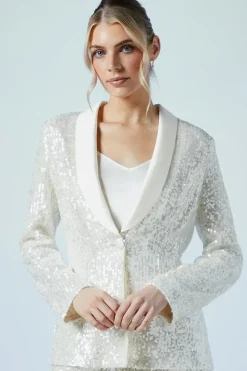Clear Sequin Single Breasted Blazer