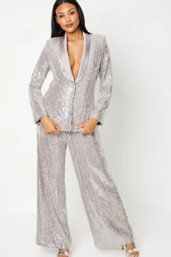 Clear Sequin Single Breasted Blazer