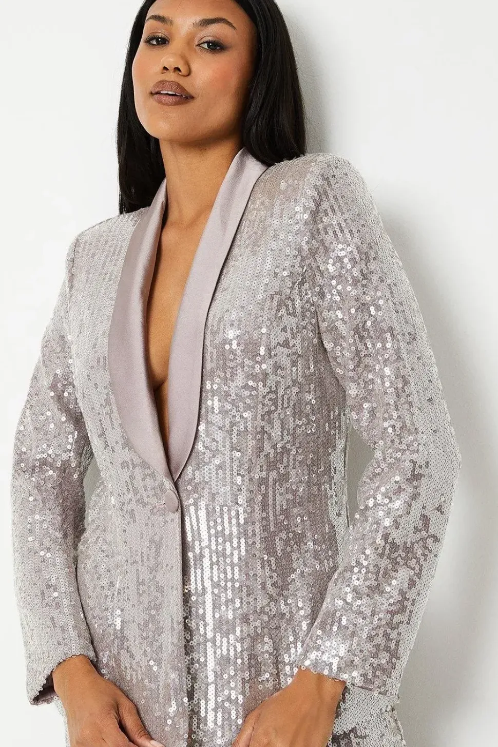 Clear Sequin Single Breasted Blazer