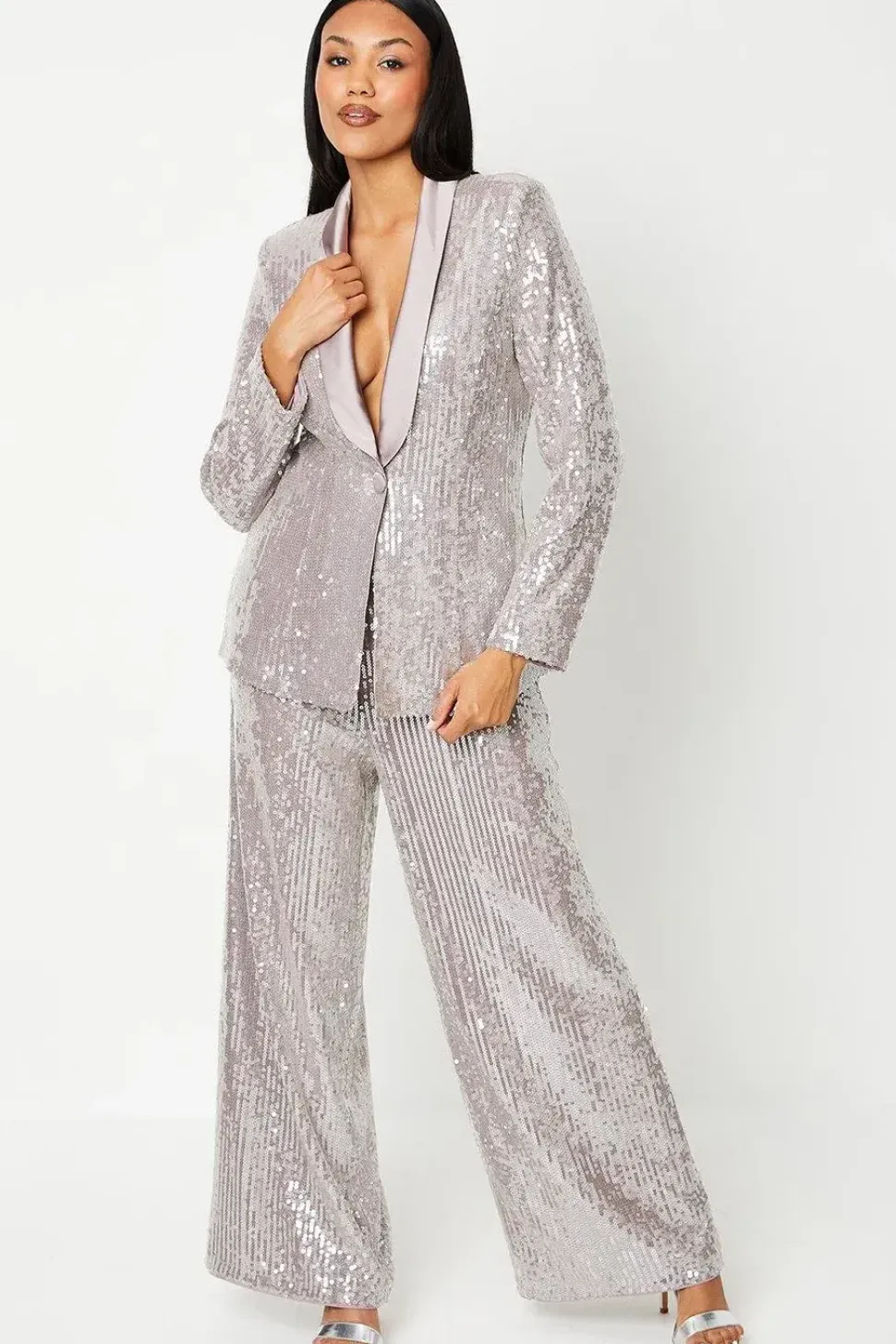 Clear Sequin Wide Leg Trouser