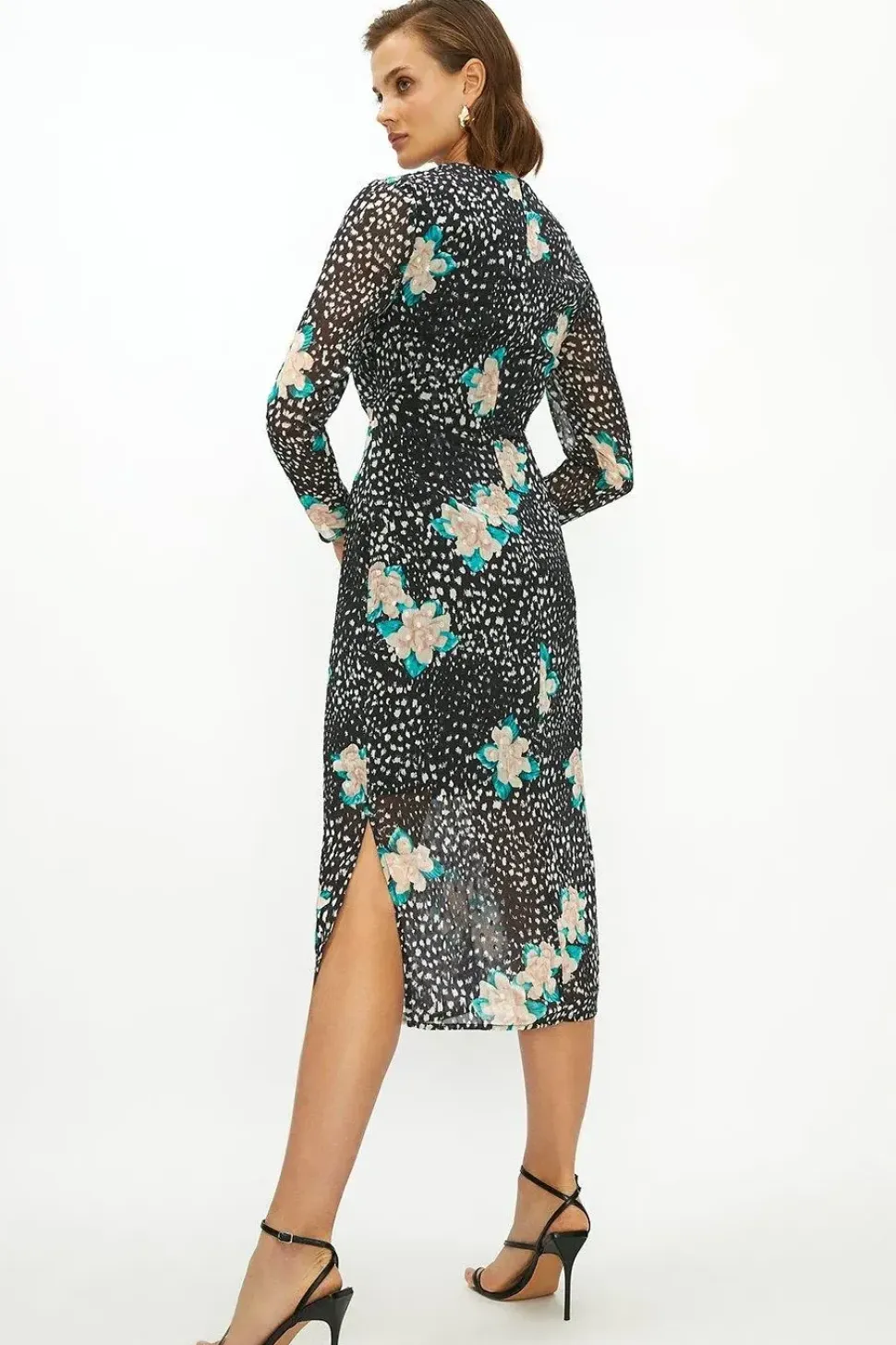 Clipped Printed Twist Cutout Column Dress
