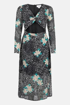 Clipped Printed Twist Cutout Column Dress