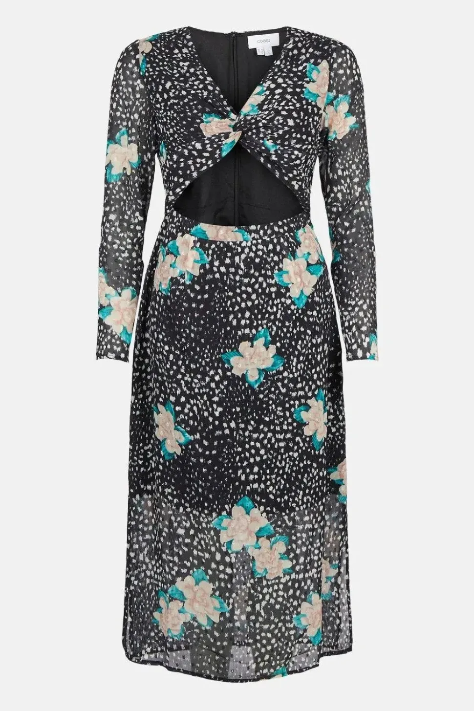 Clipped Printed Twist Cutout Column Dress