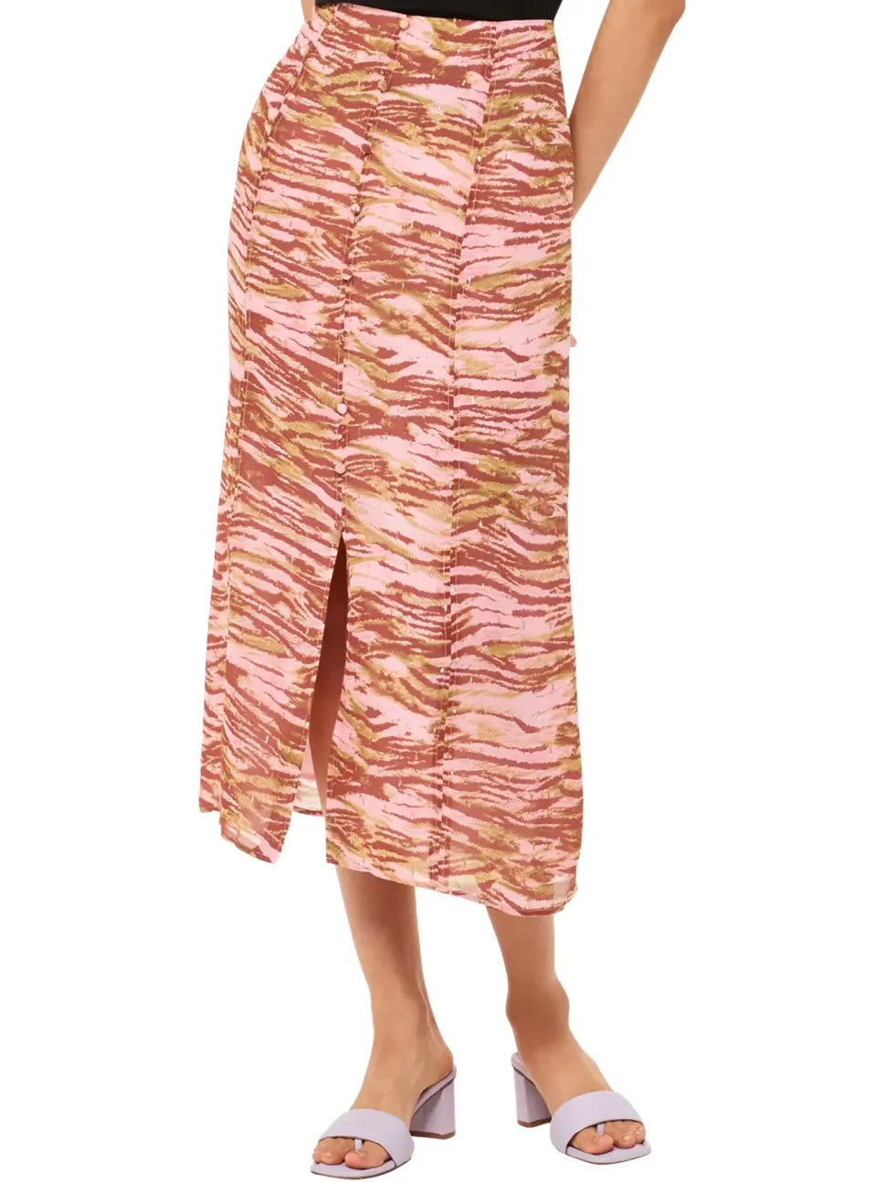 Clouded Tiger Button Skirt-Animal Print