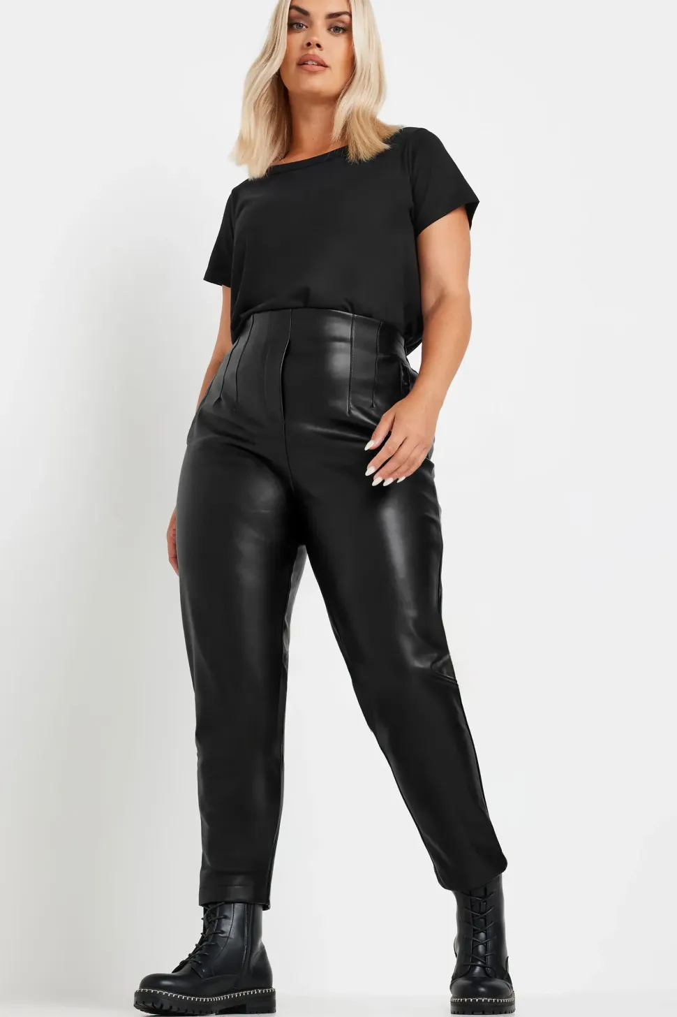 Coated Darted Waist Tapered Trousers