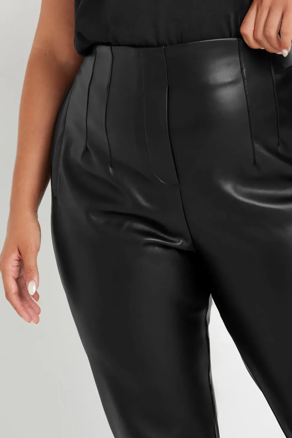 Coated Darted Waist Tapered Trousers
