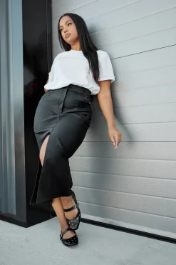 Coated Split Hem Midaxi Skirt