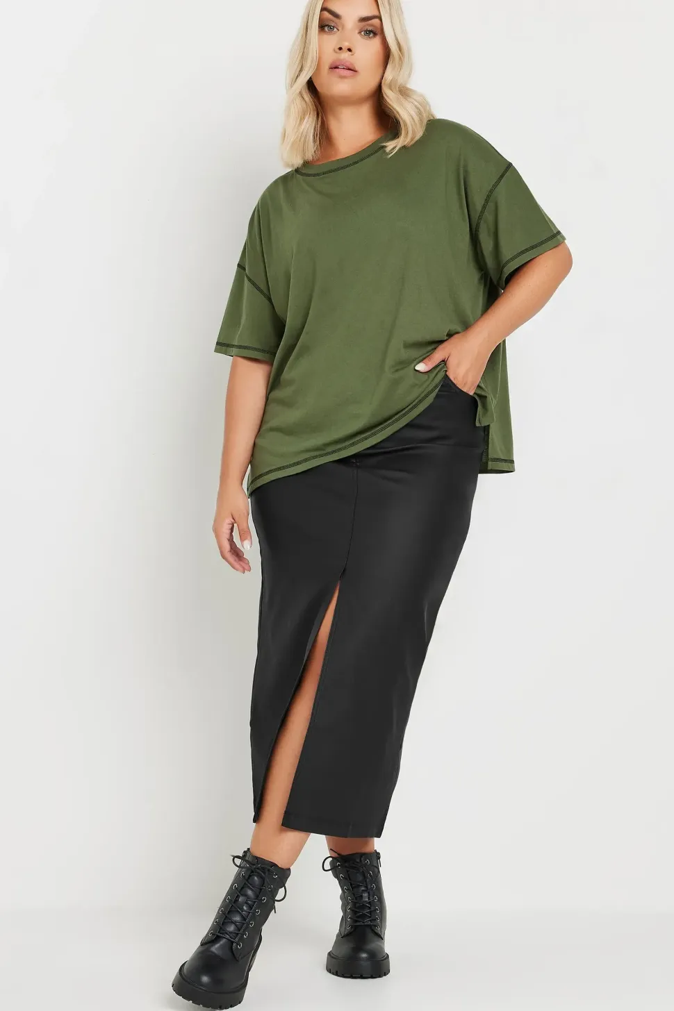 Coated Split Hem Midaxi Skirt
