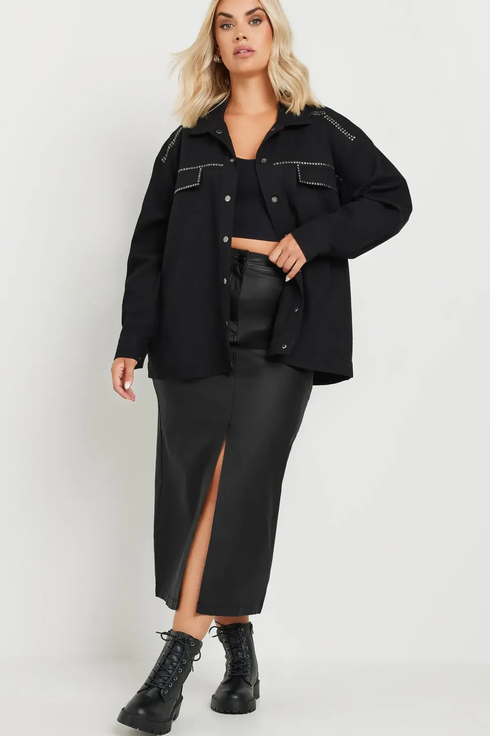 Coated Split Hem Midaxi Skirt