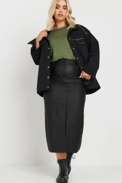 Coated Split Hem Midaxi Skirt