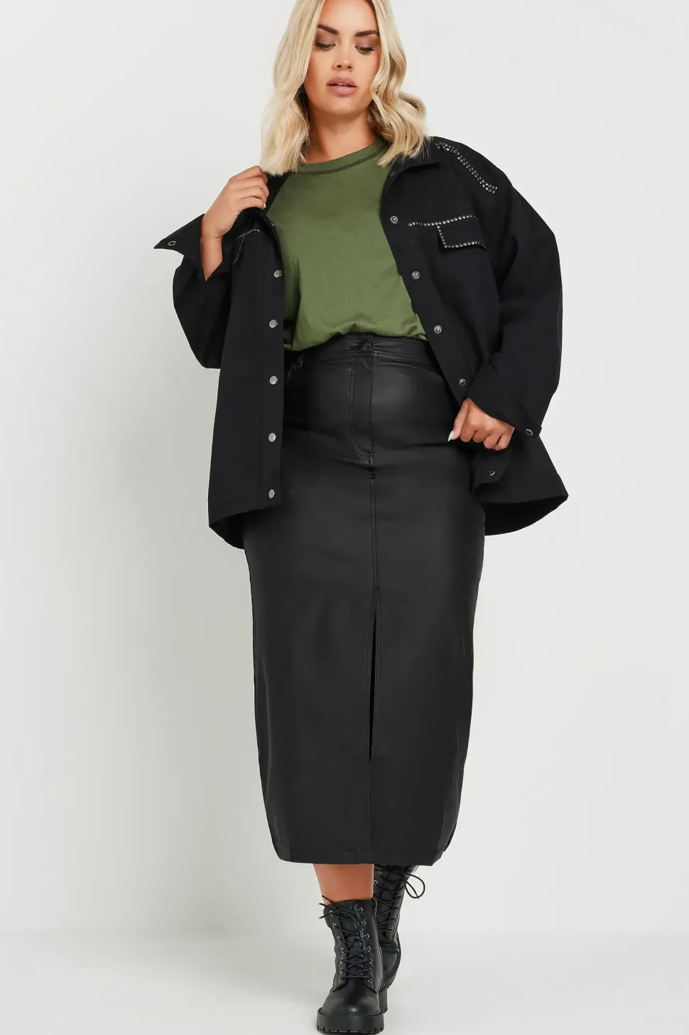 Coated Split Hem Midaxi Skirt