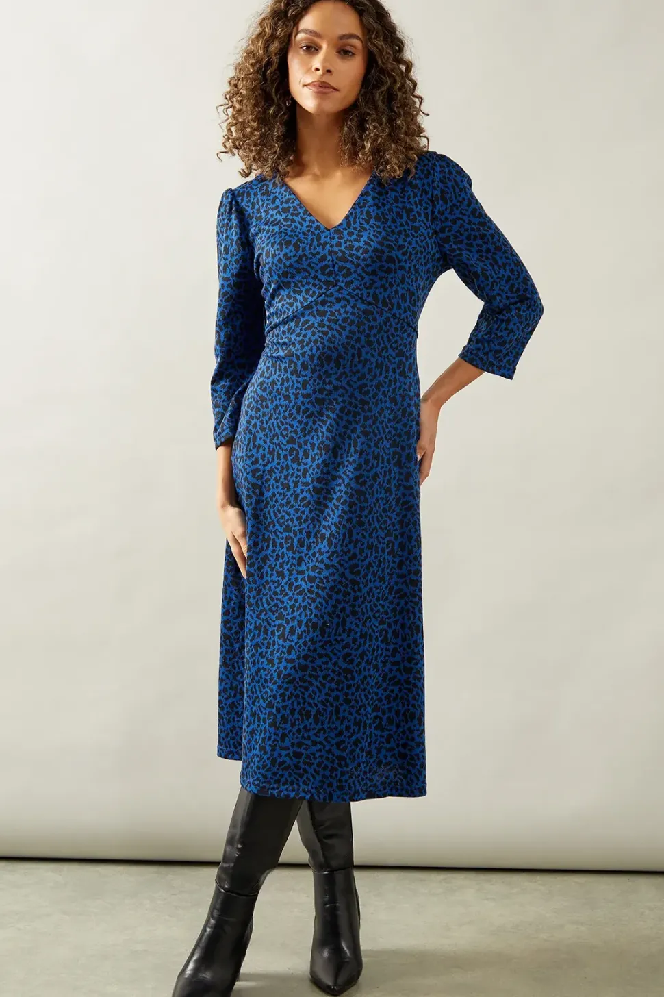 Cobalt Animal Jacquard Ponte Midi Dress