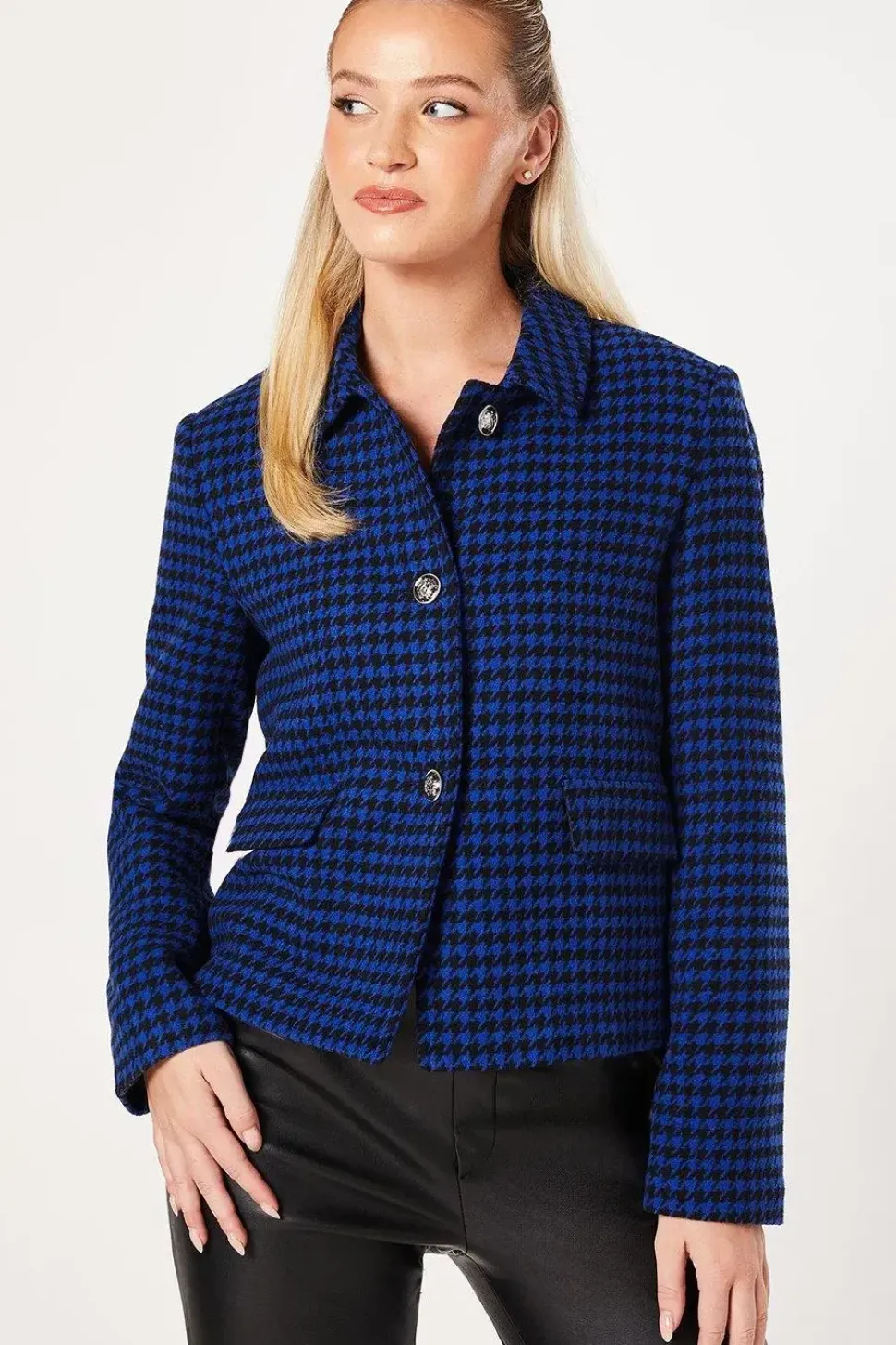 Cobalt Boucle Military Blazer