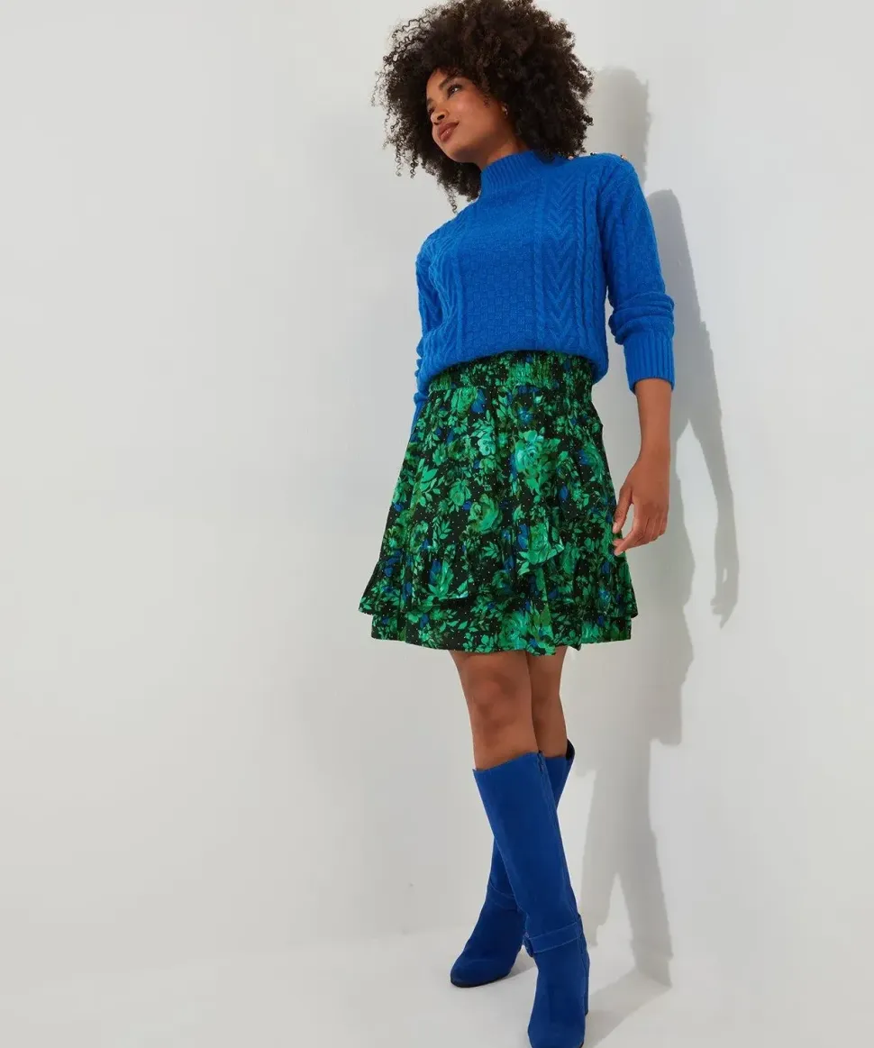 Cobalt Floral Ruffle Mini Skirt