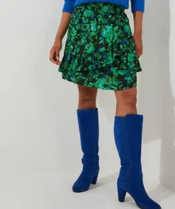 Cobalt Floral Ruffle Mini Skirt