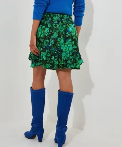 Cobalt Floral Ruffle Mini Skirt