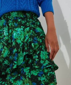 Cobalt Floral Ruffle Mini Skirt