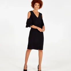 Cold Shoulder Ruffle Sparkle Midi Dress