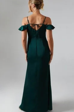Cold Shoulder Satin Bridesmaids Midaxi Dress
