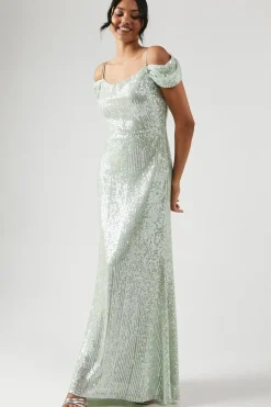 Cold Shoulder Sequin Bridesmaid Dress