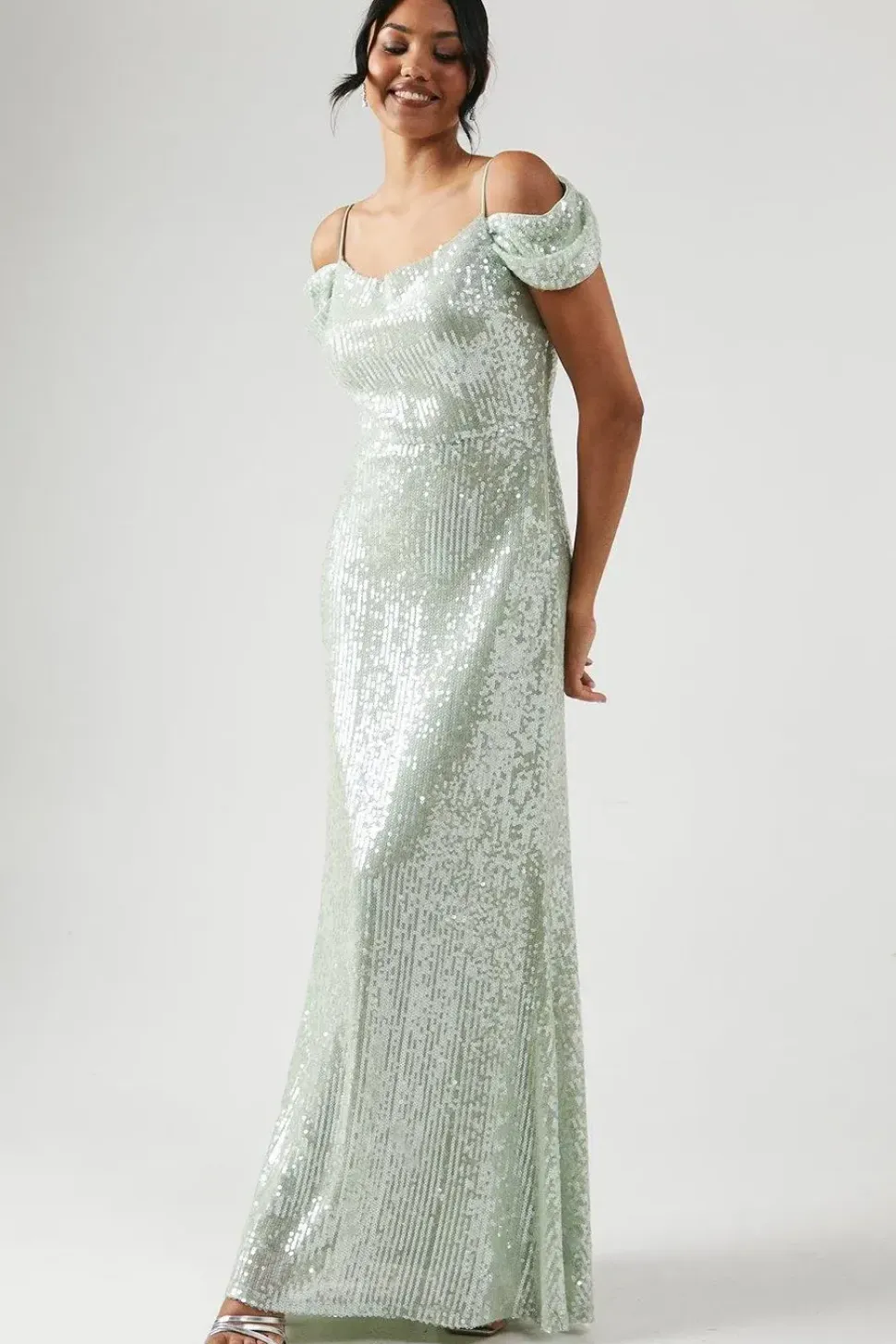 Cold Shoulder Sequin Bridesmaid Dress
