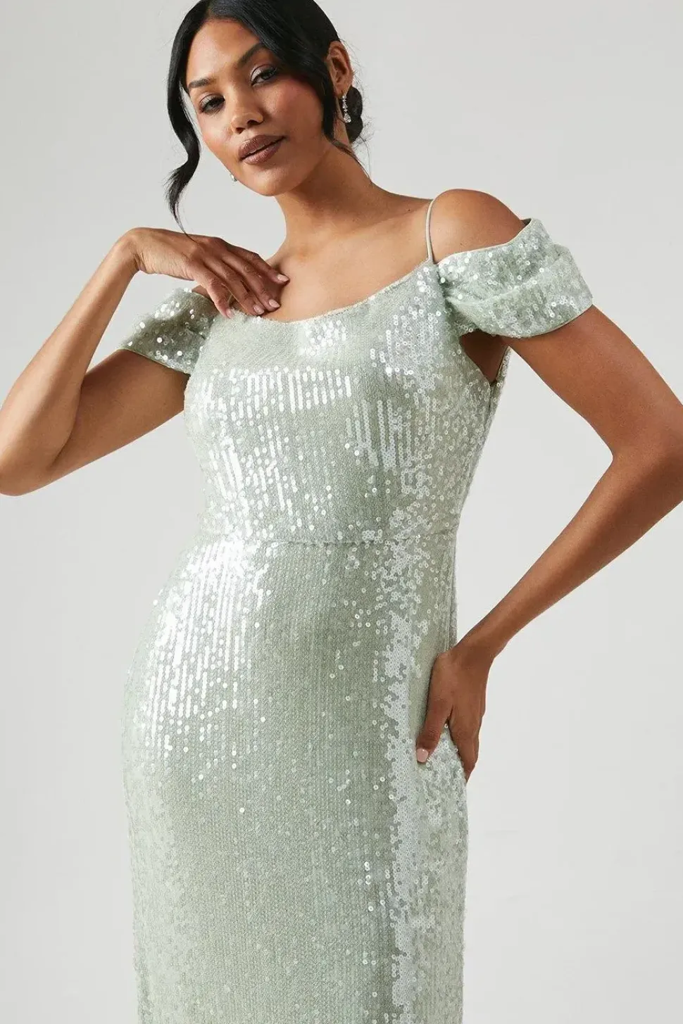 Cold Shoulder Sequin Bridesmaid Dress