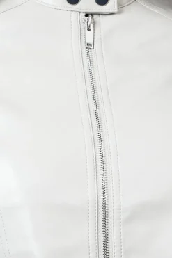 Collar Detail Faux Leather Jacket