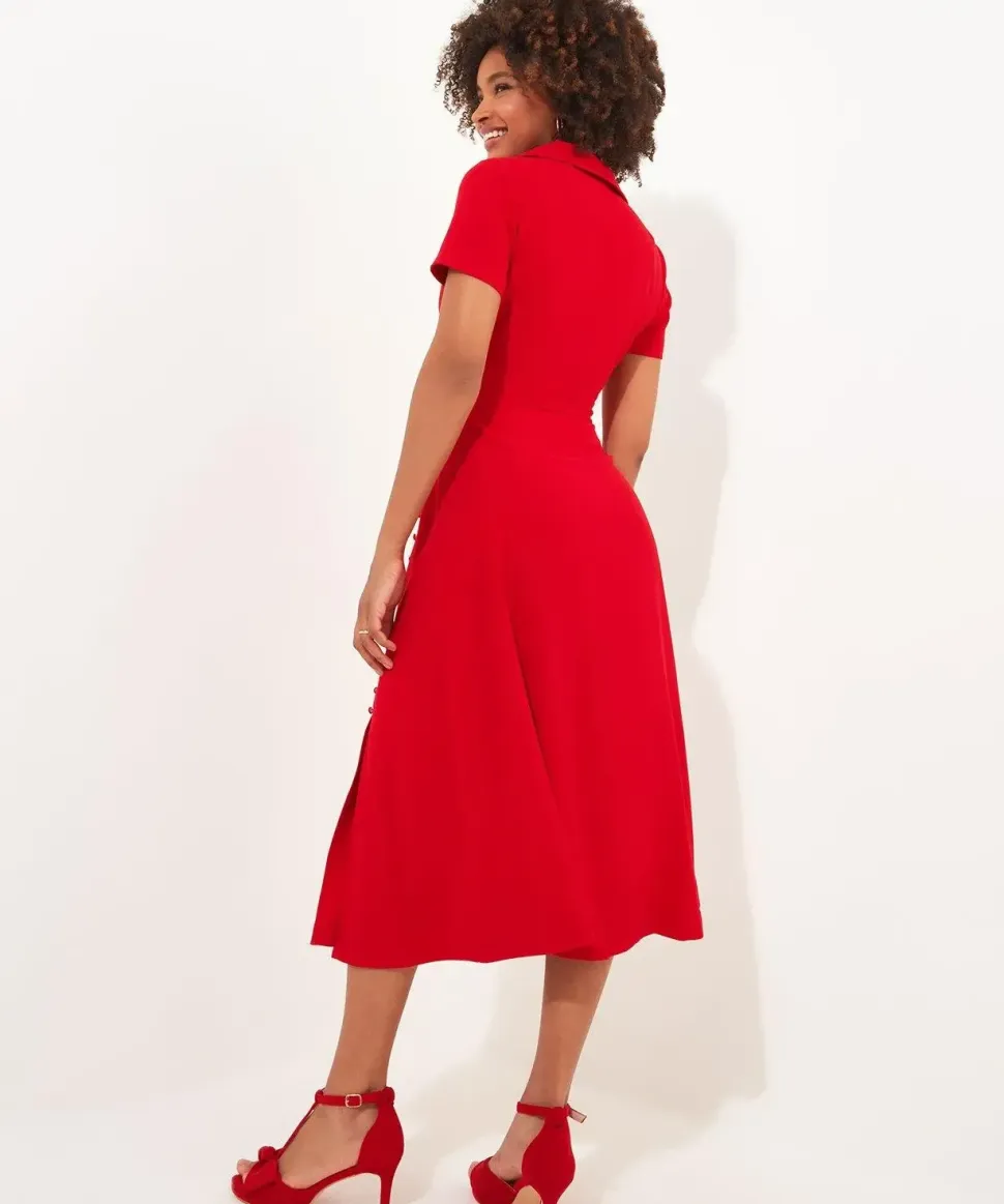 Collared Wrap Front Vintage Midi Dress
