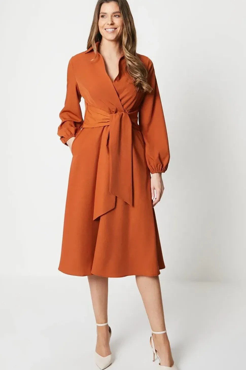 Collared Wrap Midi Dress