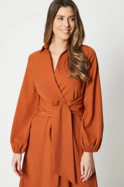 Collared Wrap Midi Dress