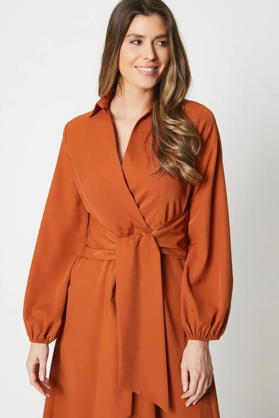 Collared Wrap Midi Dress